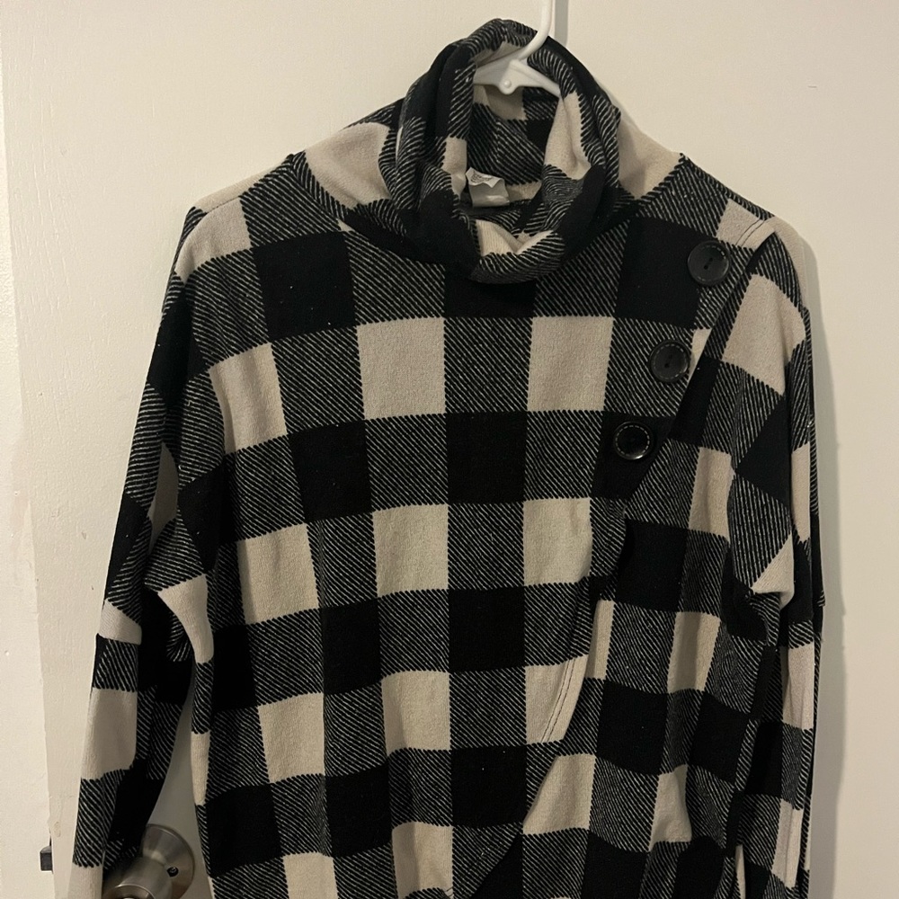 Buffalo Plaid Cowl Neck Sweater